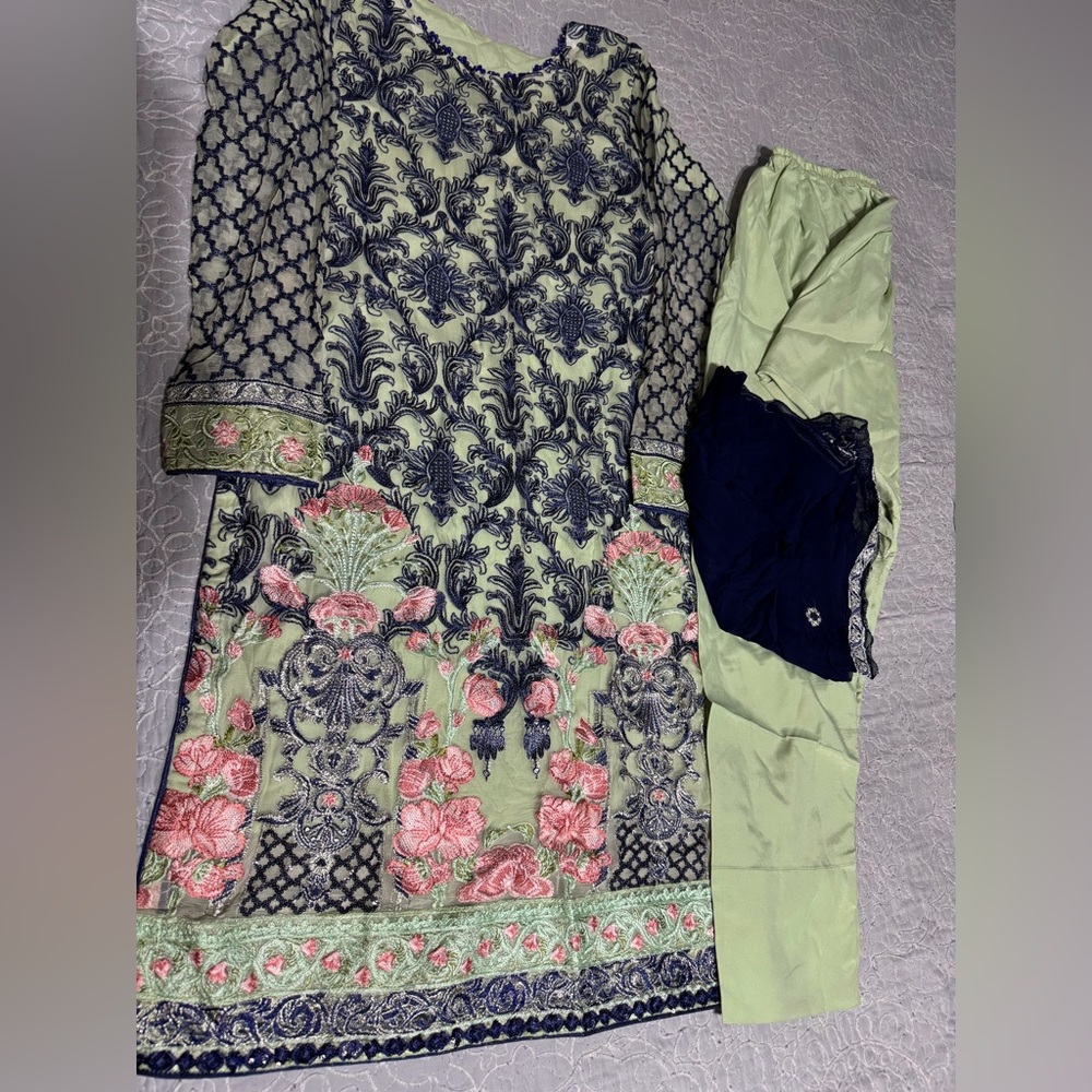 Floral Embroidered Dress with Pants